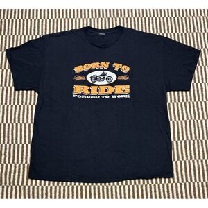 Y2K Born to Ride Forced to Work Mens 2XL T-Shirt Black Large Motorcycle Biker